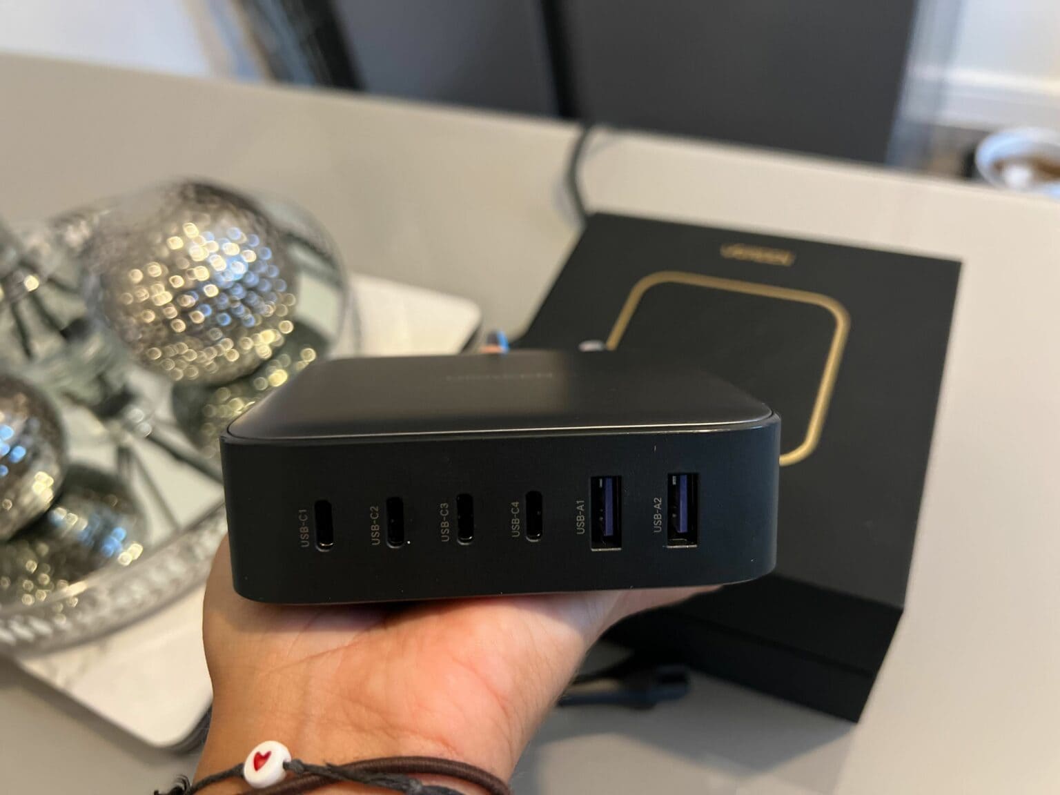 Four USB-C ports and two USB-A ports, all at your disposal.
