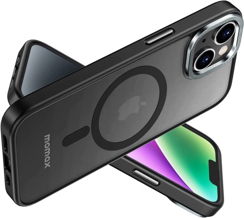 The translucent matte magnetic case comes in black or purple colors.