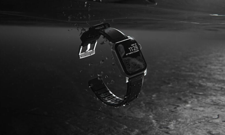 Shown here underwater, the Nomad Rugged Band is, indeed, waterproof.