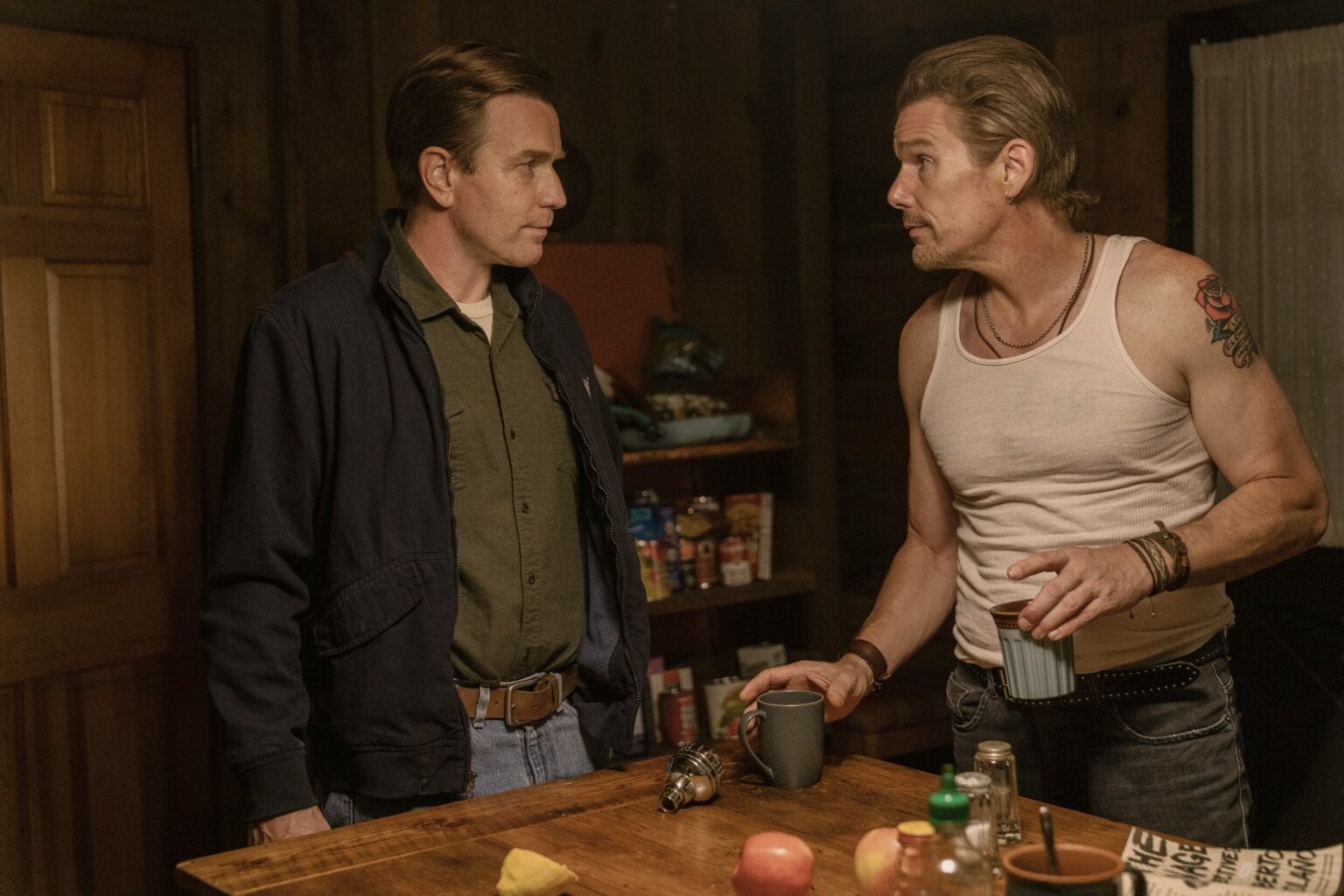 Raymond & Ray review Apple TV+: Half-brothers Raymond (played by Ewan McGregor, left) and Ray (Ethan Hawke) must come to terms with their father's weird posthumous demand.