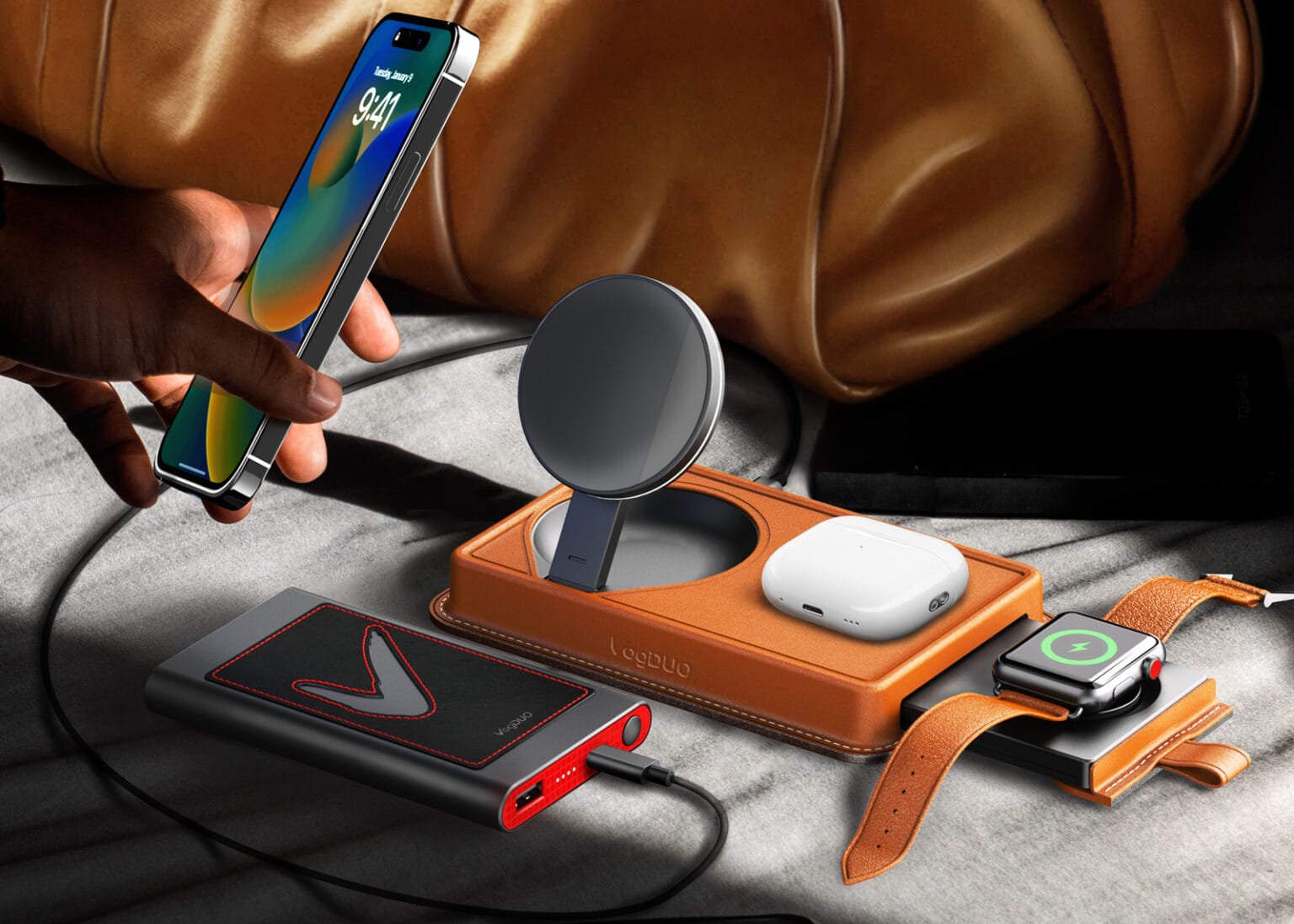 VogDUO's leather-wrapped wireless chargers can add luxury to your everyday carry.