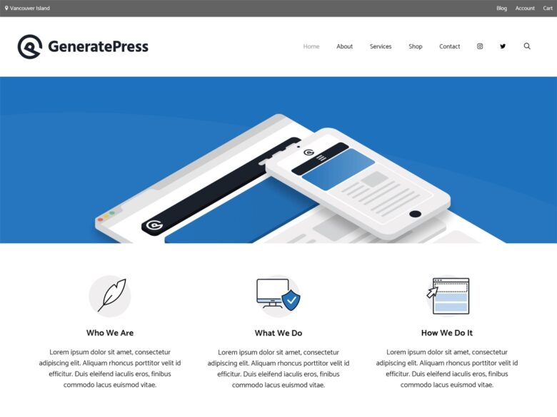 Captura de pantalla del tema de bloque GeneratePress para WordPress
