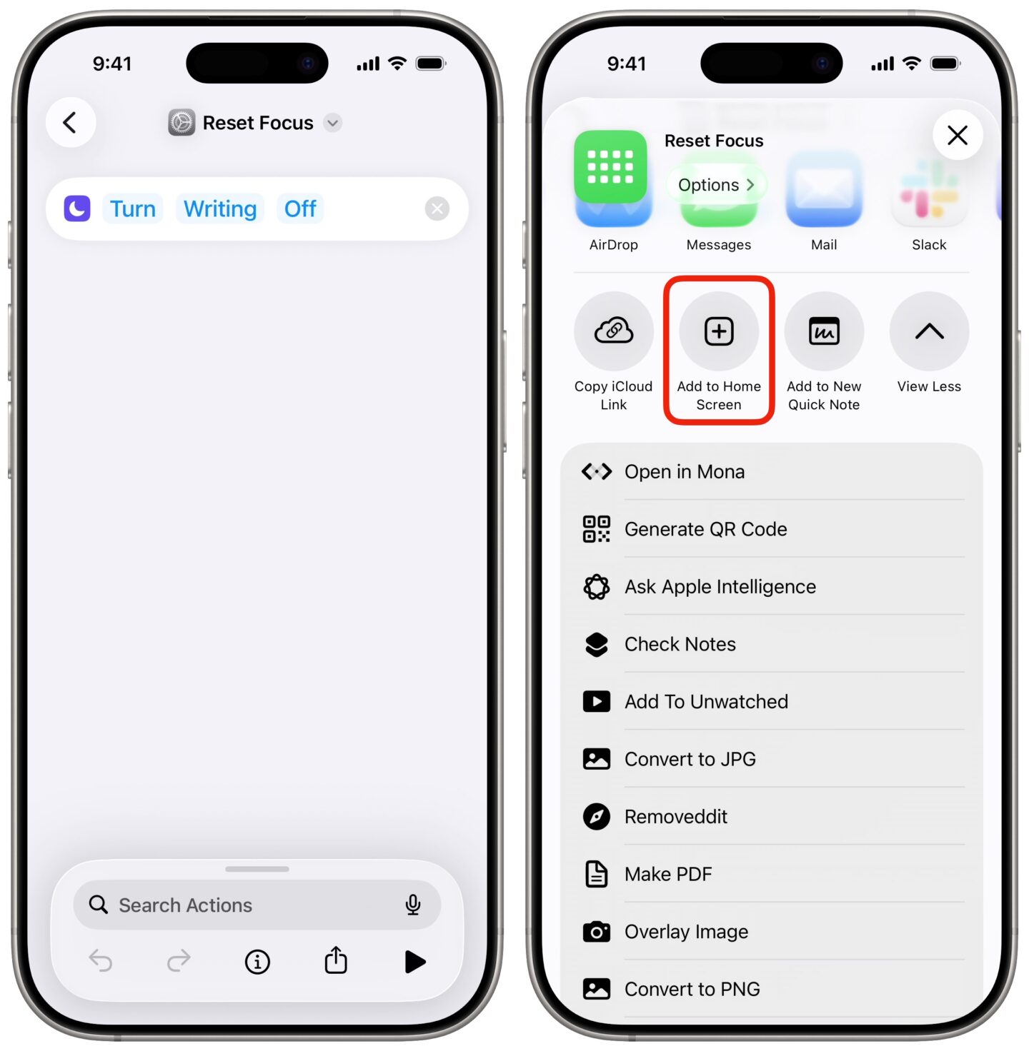 Add Reset Focus to Home Screen Creating a simple Shortcut and adding it to the Home Screen
