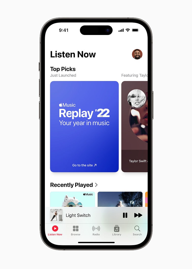 Screenshot of Apple Music showing Apple Replay playlist in the 'Listen Now' tab.