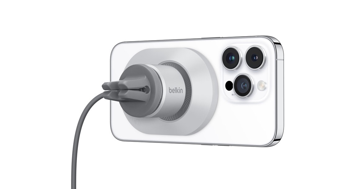 This MFi-certified charger clips to a dashboard vent and delivers 15W of power to a MagSafe iPhone.
