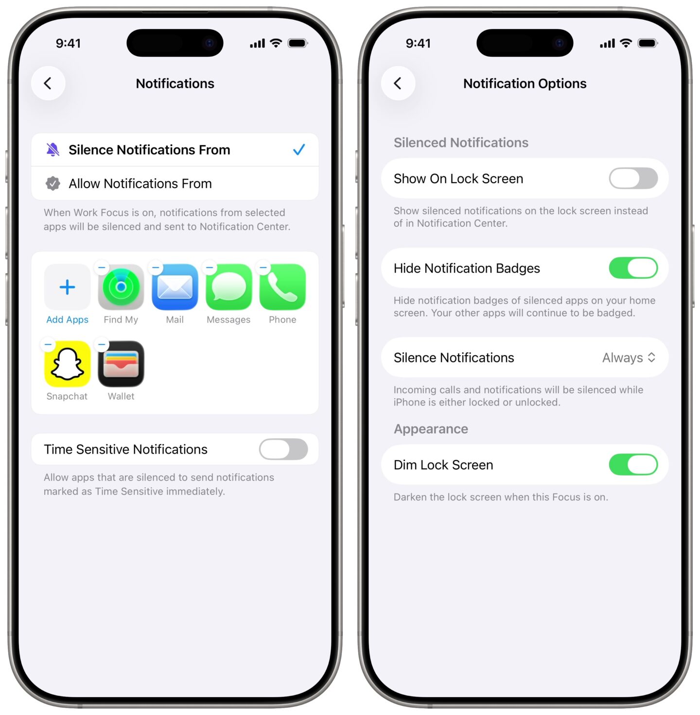 Choose Apps in a Focus Mode Choosing which apps to allow or silence