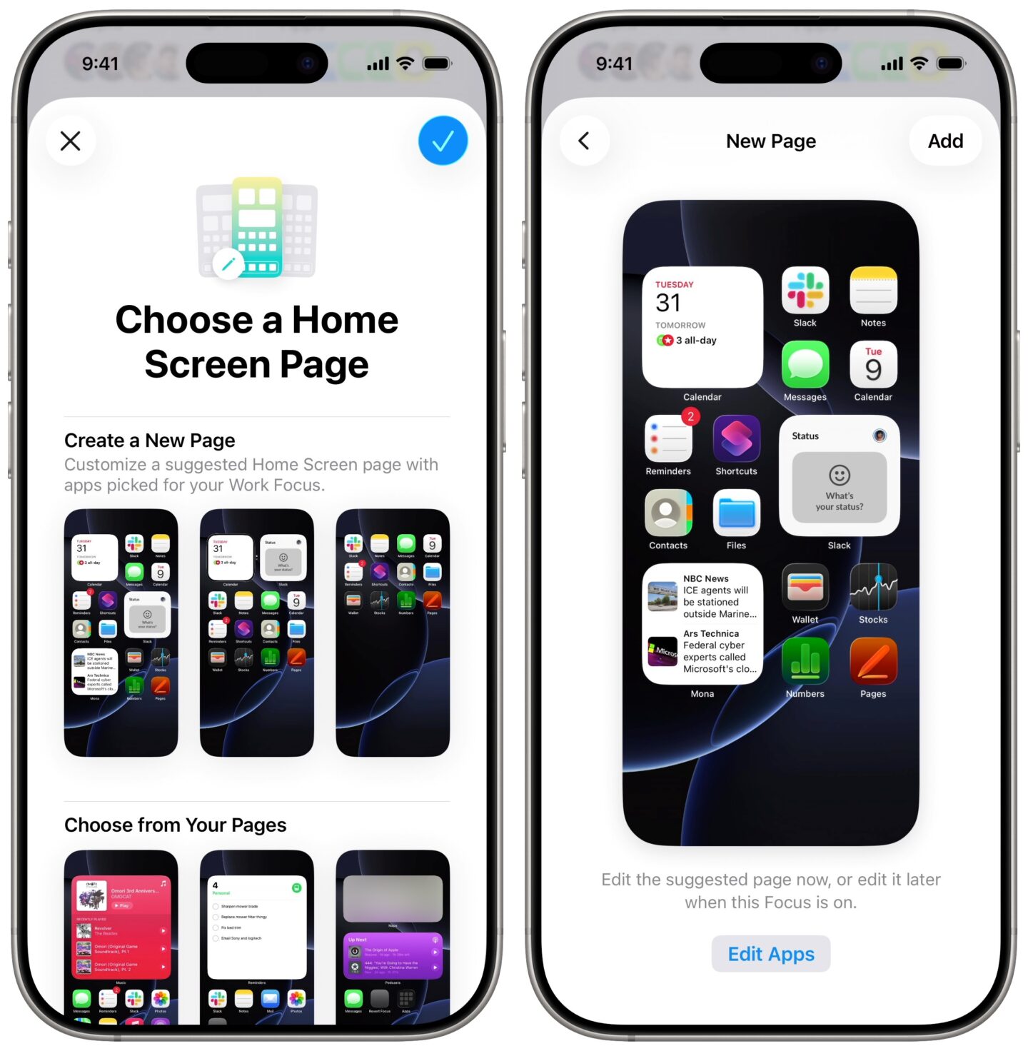 Choose Home Screen in Focus Mode Picking a Home Screen for a Focus
