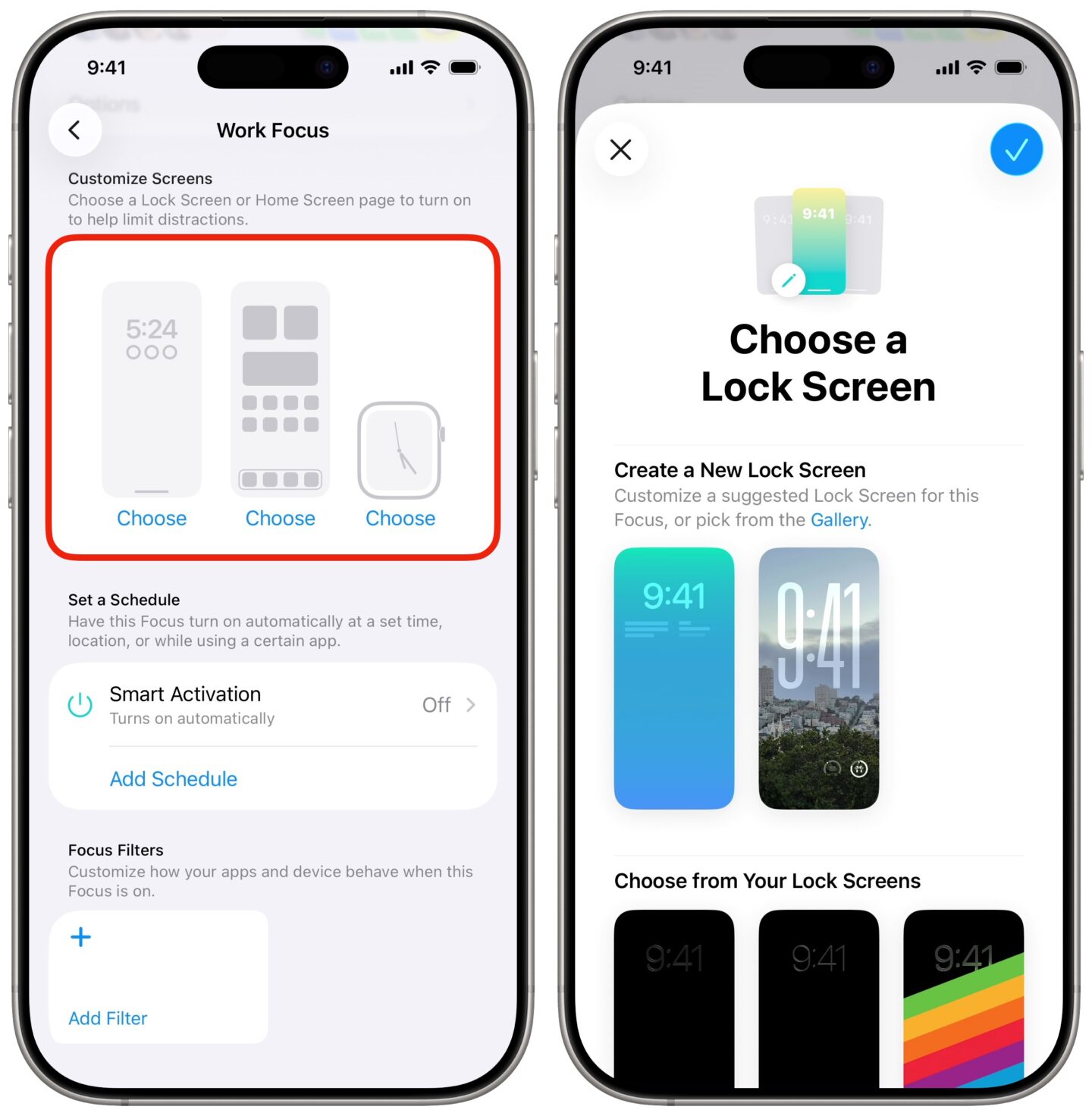 Choose Lock Screen in Focus Mode Picking a Lock Screen to associate with Focus modes