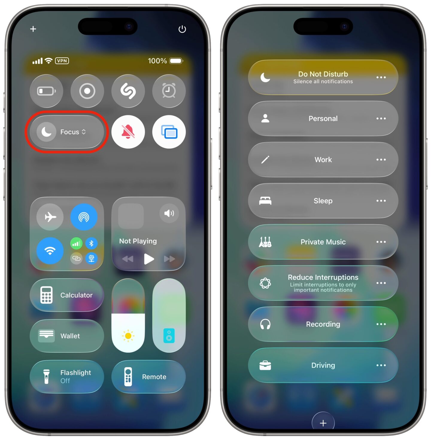 Enable Focus Mode Setting a Focus from Control Center