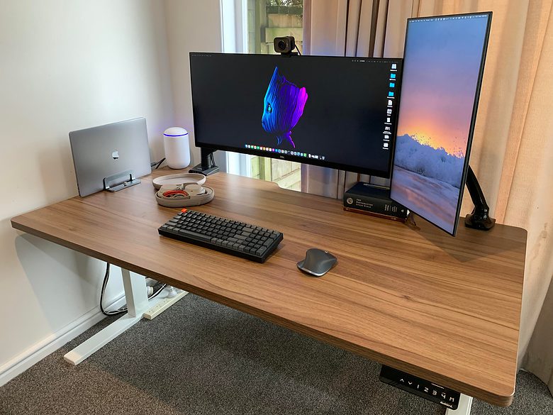 A 34-inch ultra-wide display in landscape mode and a 24-inch monitor in portrait mode make a good combo.