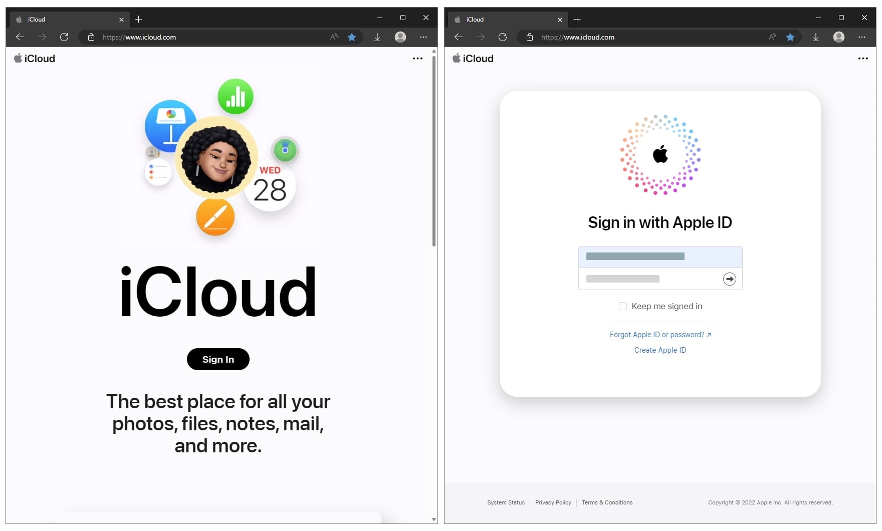 Signing into iCloud.com on Windows