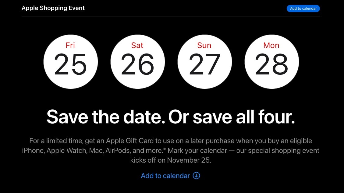 Apple is running a special shopping event for Black Friday.