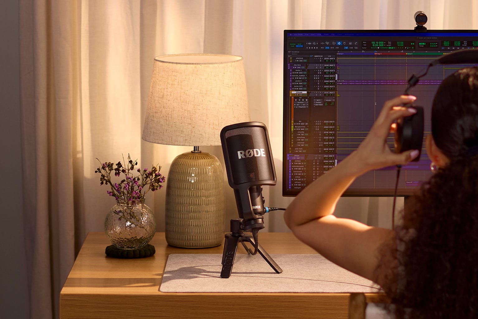 The Røde NT-USB+ on a desk. The NT-USB+ is a great professional microphone for your Mac out of the box.