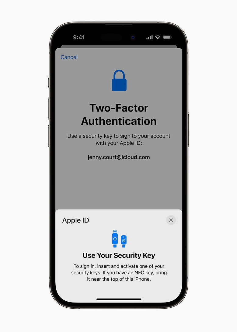 Security Keys for Apple ID offers a choice to require a physical security key to sign in to their Apple ID account.