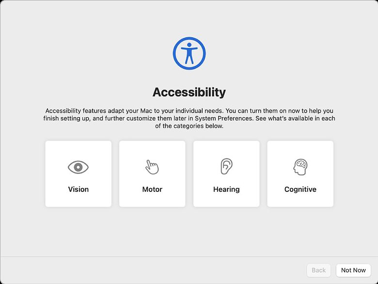 Accessibility settings on the Mac Setup Assistant