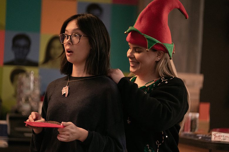 Mythic Quest recap: Poppy (played by Charlotte Nicdao, left) and Jo (Jessie Ennis) get into the Christmas spirit. Sort of.