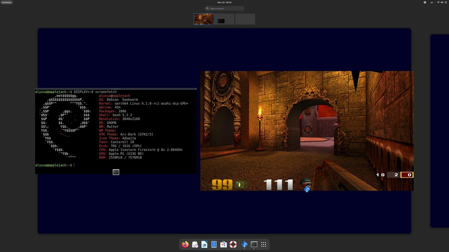 Quake 3 running in a Linux environment on an M1 Mac