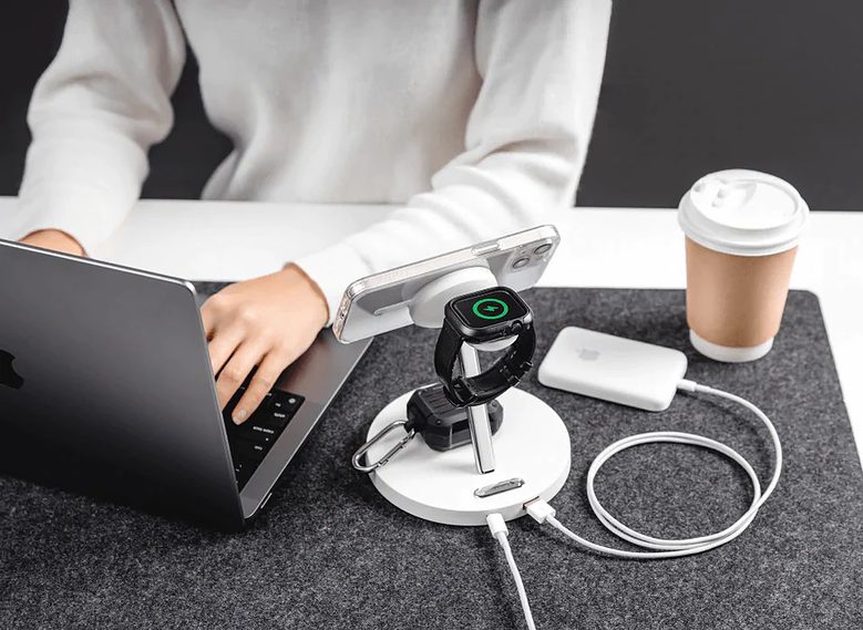 The charging stand is convenient on your desk or your nightstand.