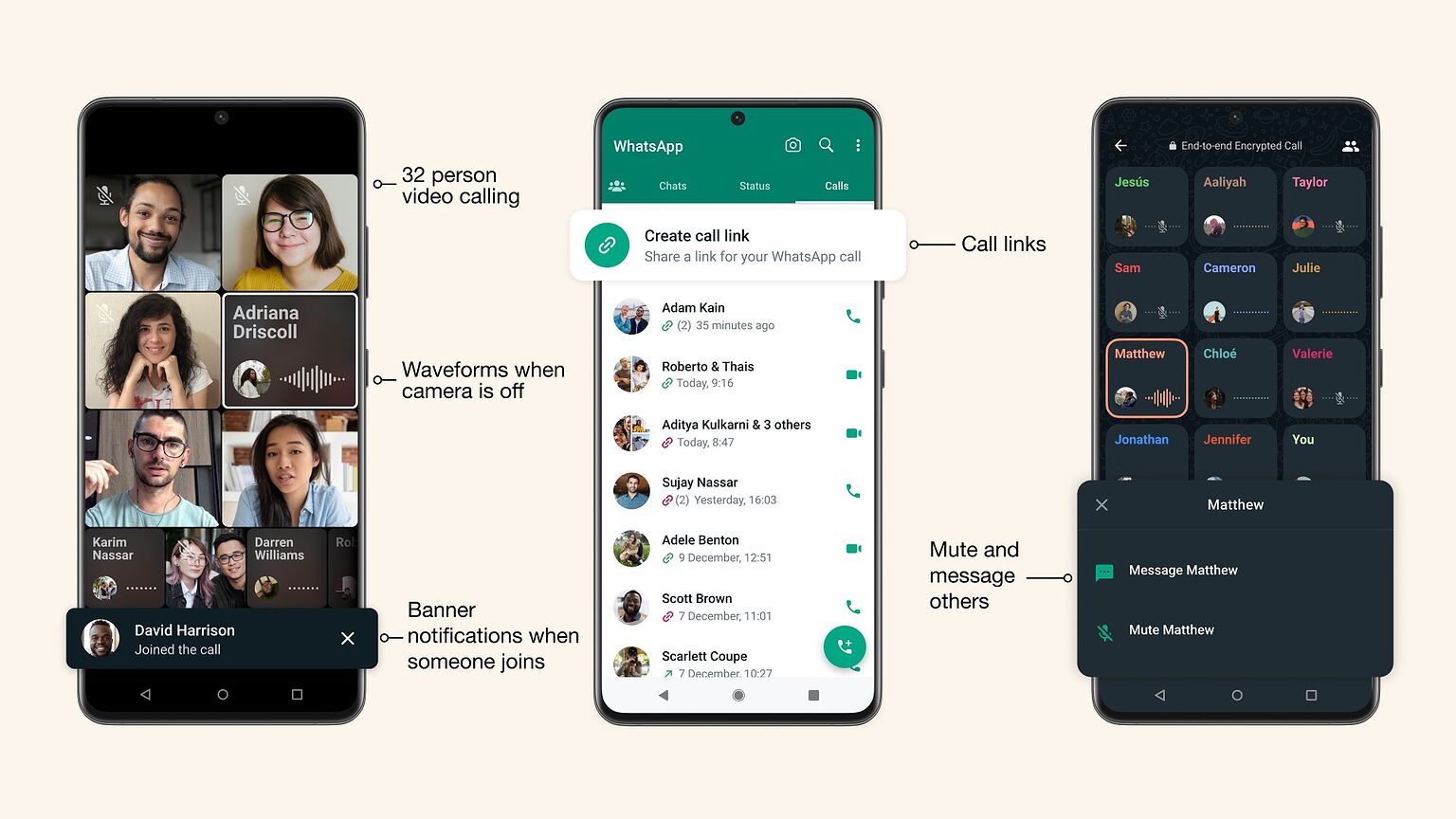 WhatsApp is getting some major call improvements, including support for up to 32 people group video calls.