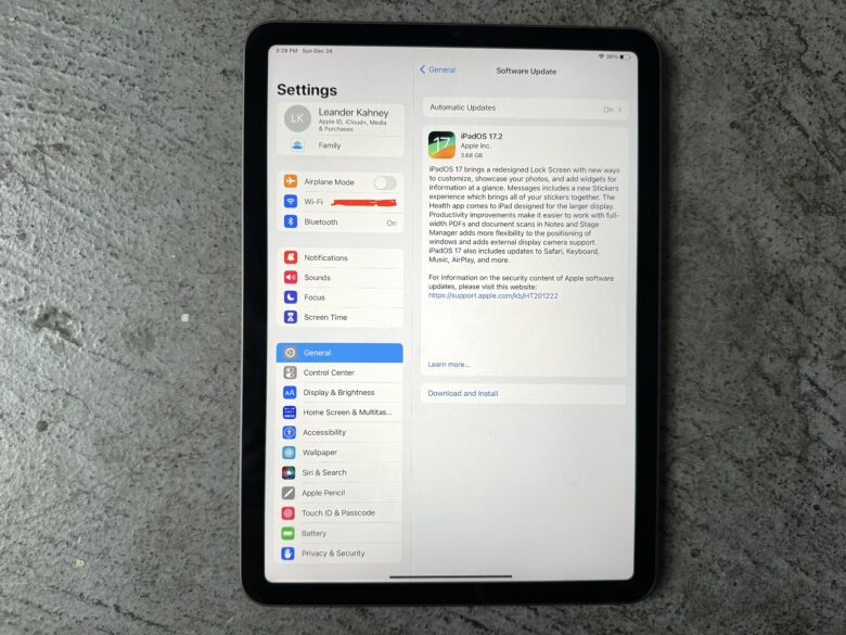 iPad showing the Software Update screen in Settings.