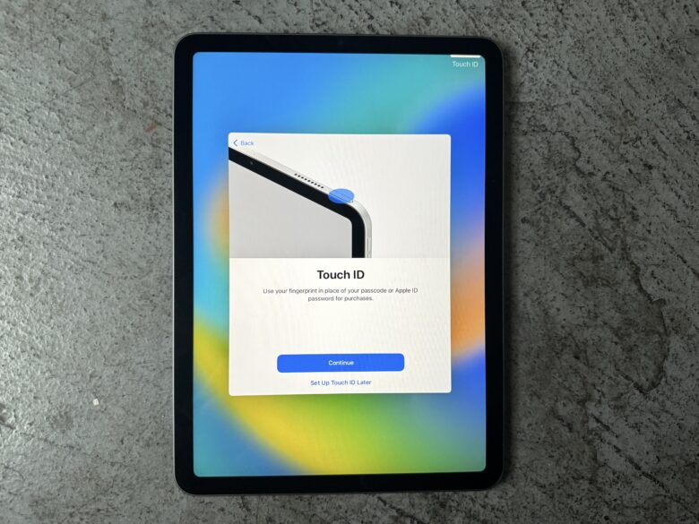 iPad showing "Set Up Touch ID"