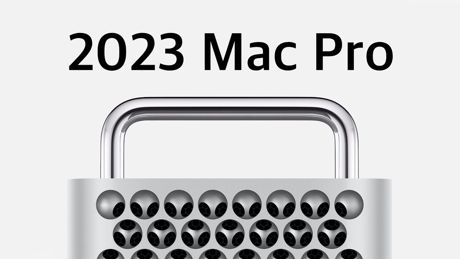 A closeup shot of the current Mac Pro:
