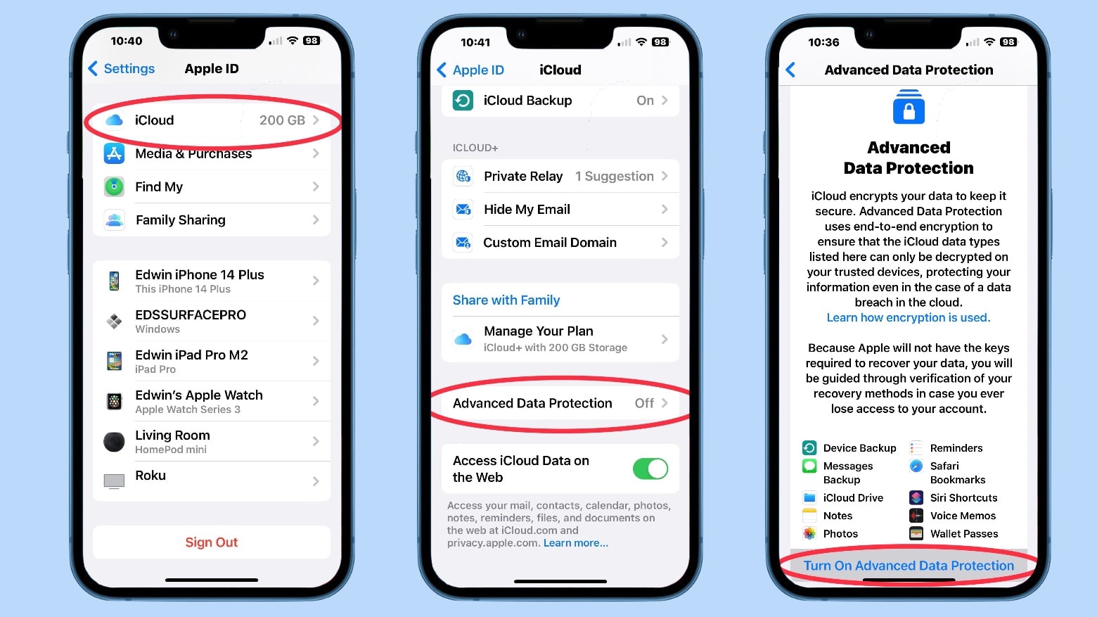 A screenshot of an iPhone's Settings app shows how to activate Advanced Data Protection for iCloud. Follow these simple steps to encrypt more iCloud data.