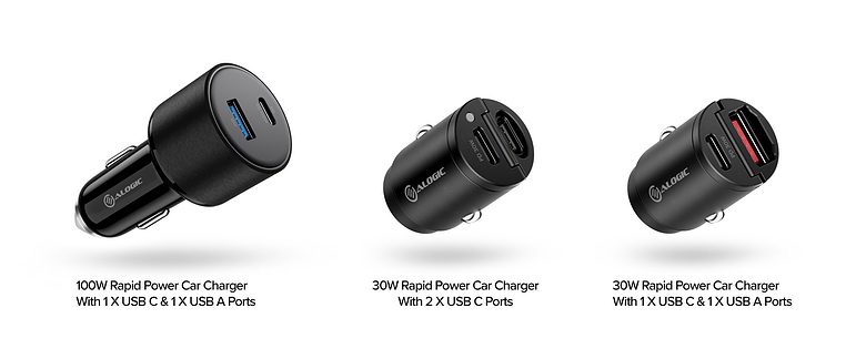 With the car chargers, you can choose from 100W or 30W with different port selections.