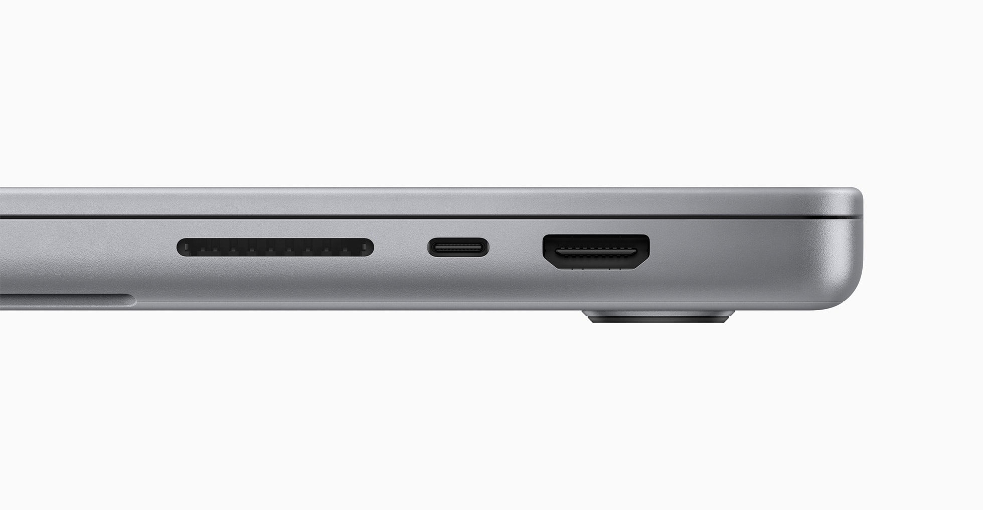 HDMI, Thunderbolt 4, and SDXC card slot on MacBook Pro