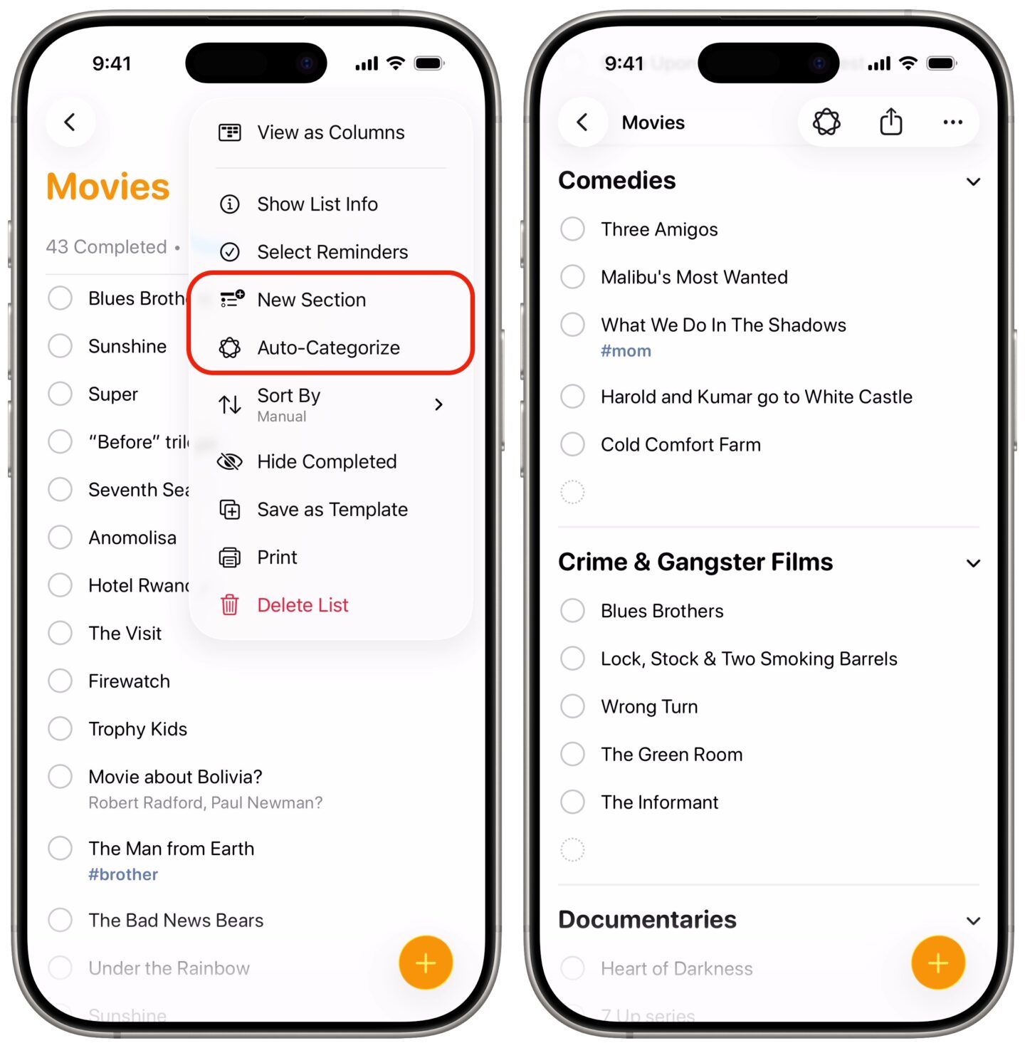 Automatically categorizing a list of movies.
