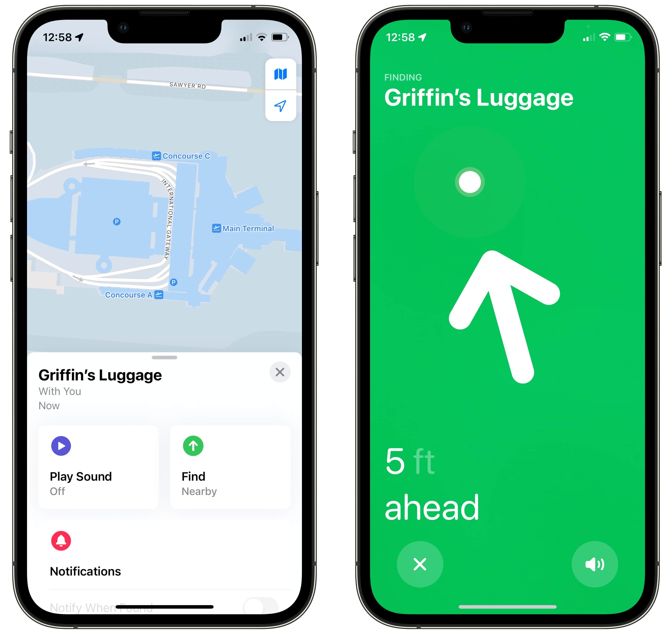 Tracking luggage in the Find My app.