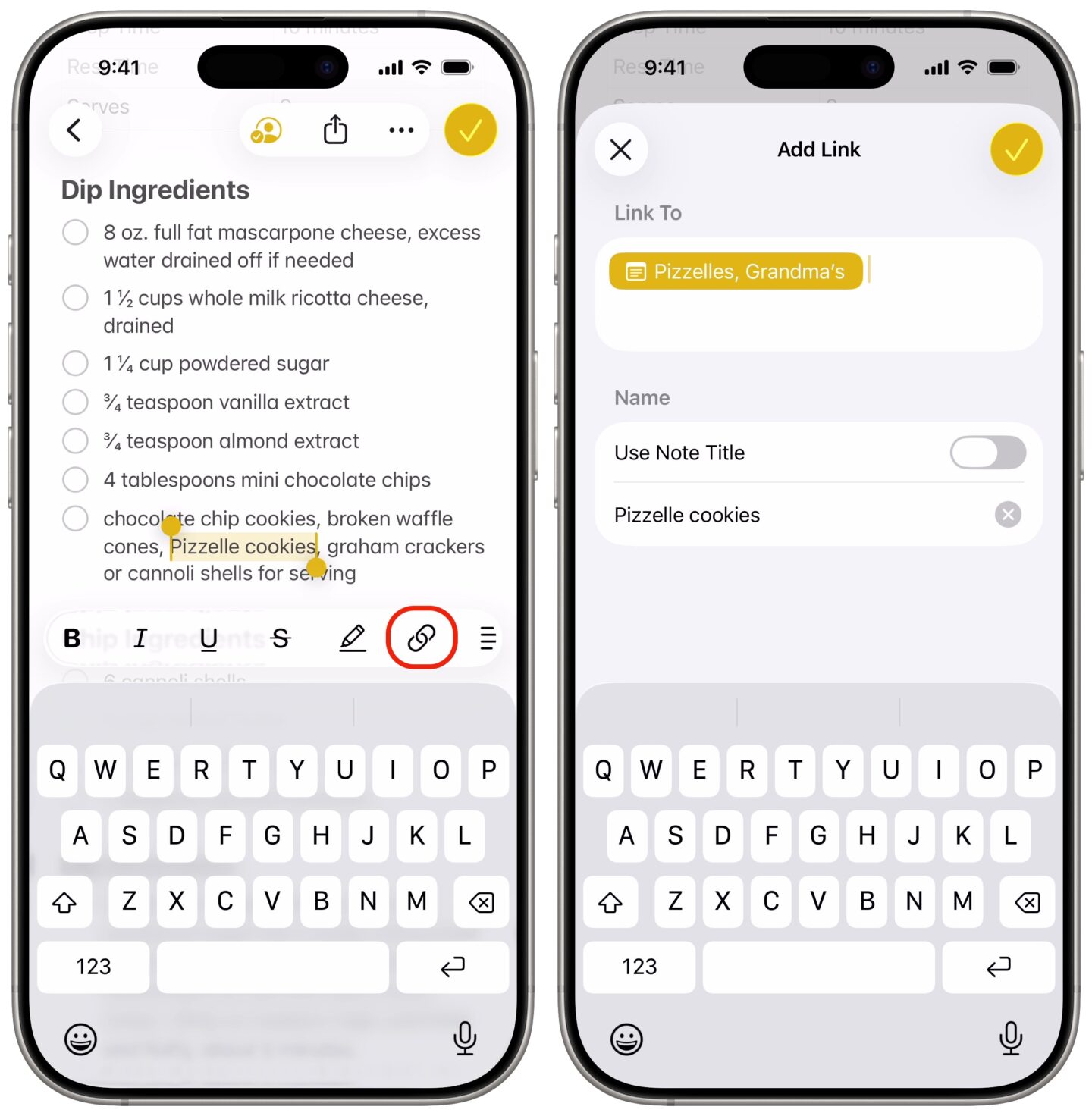 Adding a link to a note from another