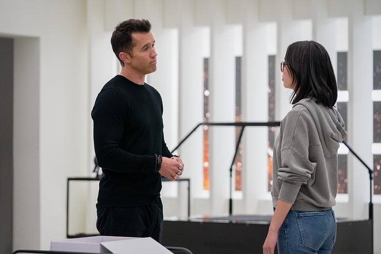 Ian (played by Rob McElhenney, left) and Poppy (Charlotte Nicdao) finally work things out in the <em>Mythic Quest</em> season three finale.