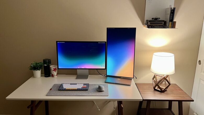 One in landscape, one in portrait. It's what the cool kids do with displays.