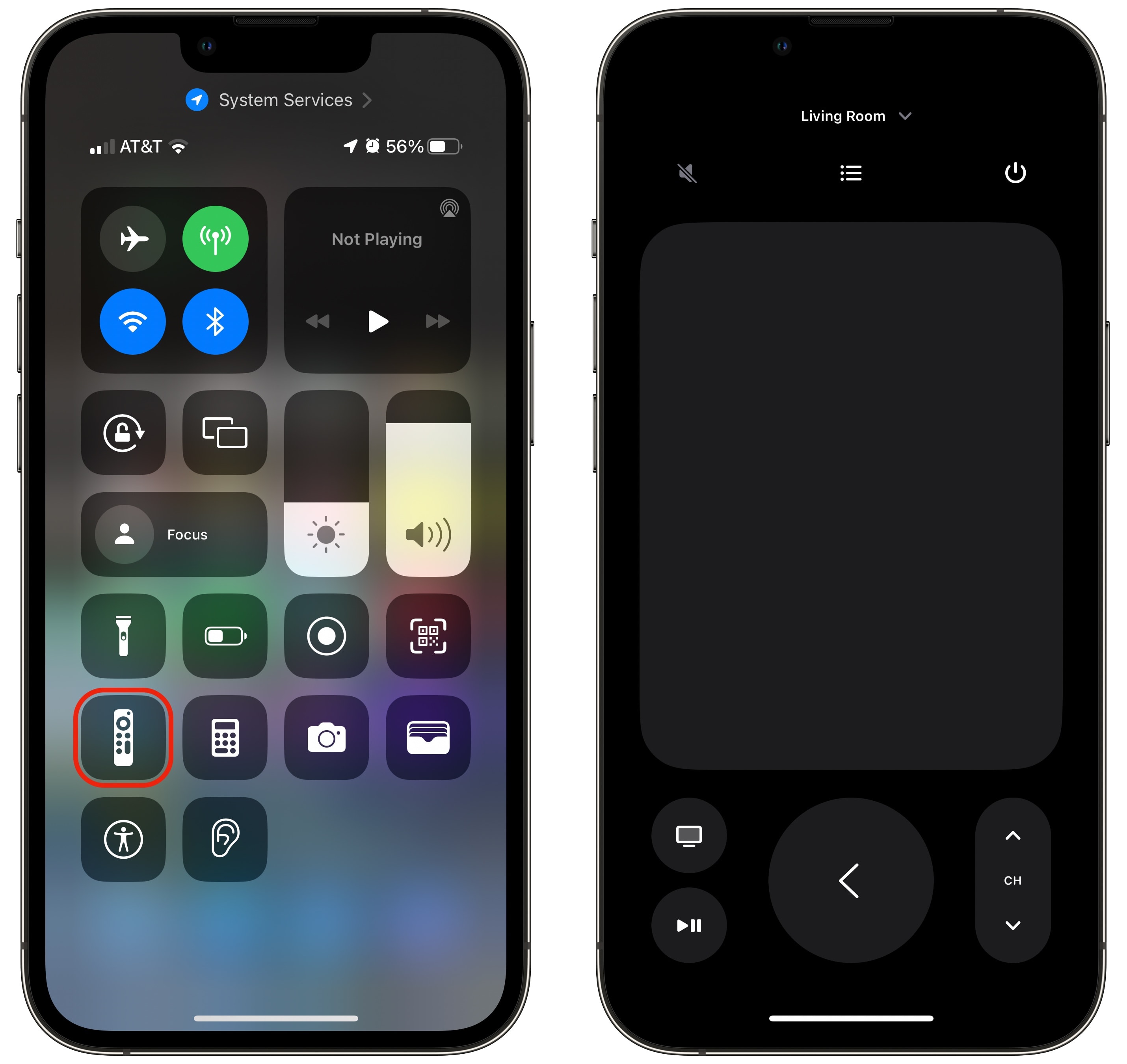 Opening the remote from Control Center