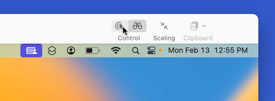 Mouse hovering over the Control button