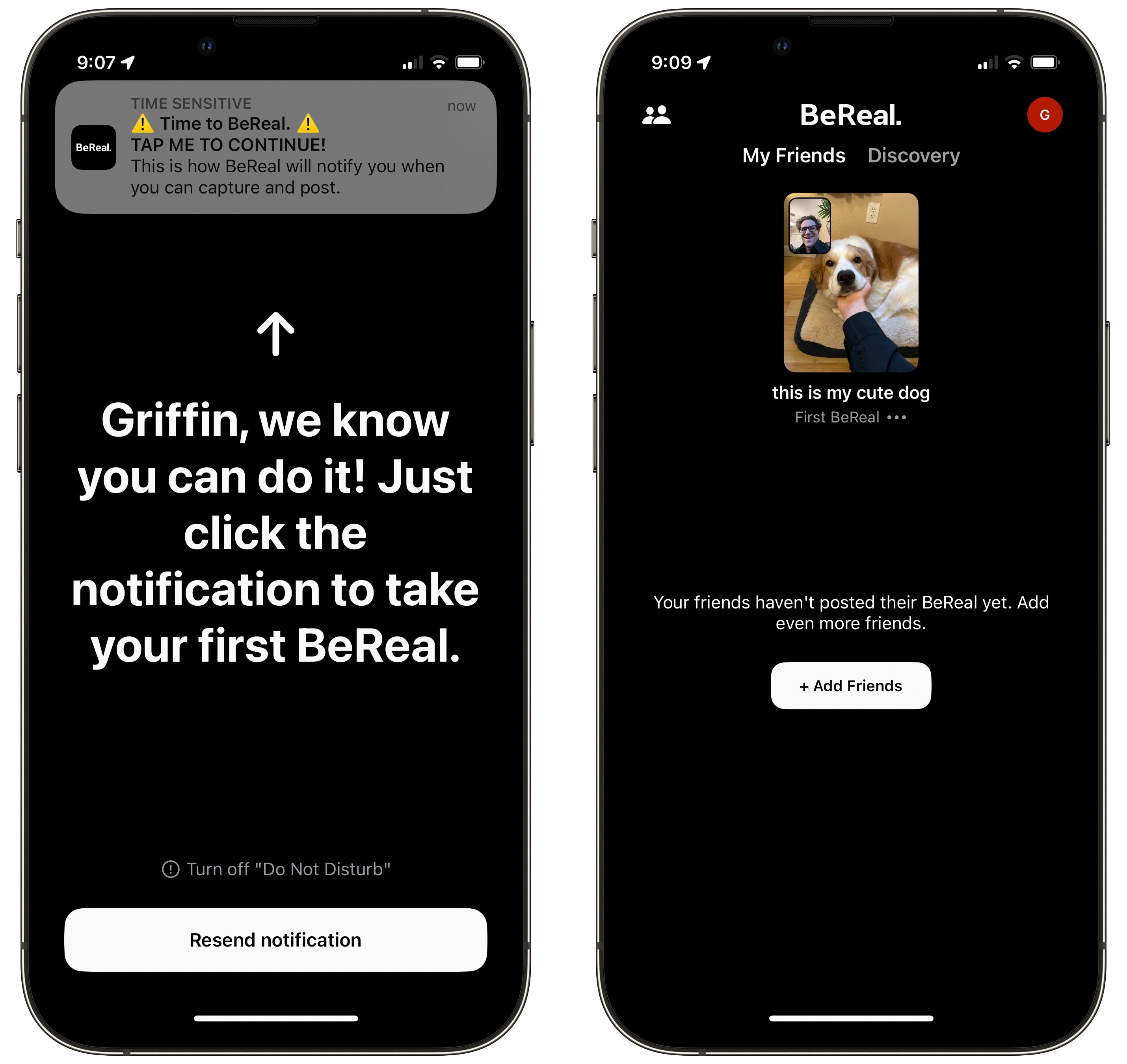 Creating First BeReal Creating first BeReal post.