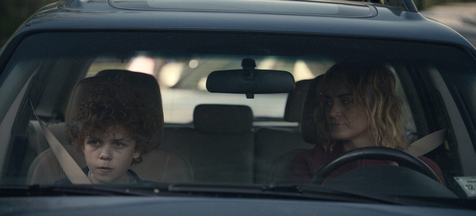 Colin O’Brien, left, and Taylor Schilling look haggard in a scene from boring Apple TV+ drama 