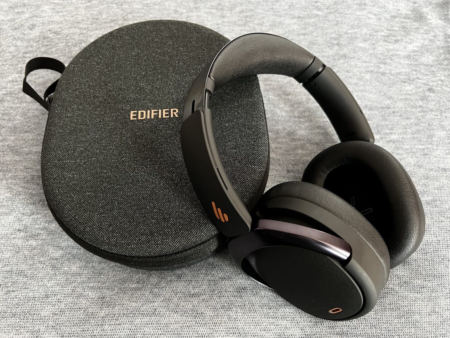 The headphones' folding design helps them fit nicely in the high-quality carrying case.