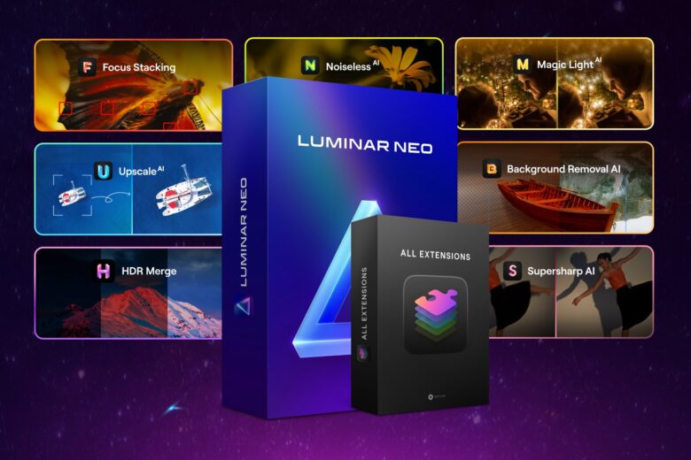 An illustration of various Luminar Neo extensions.