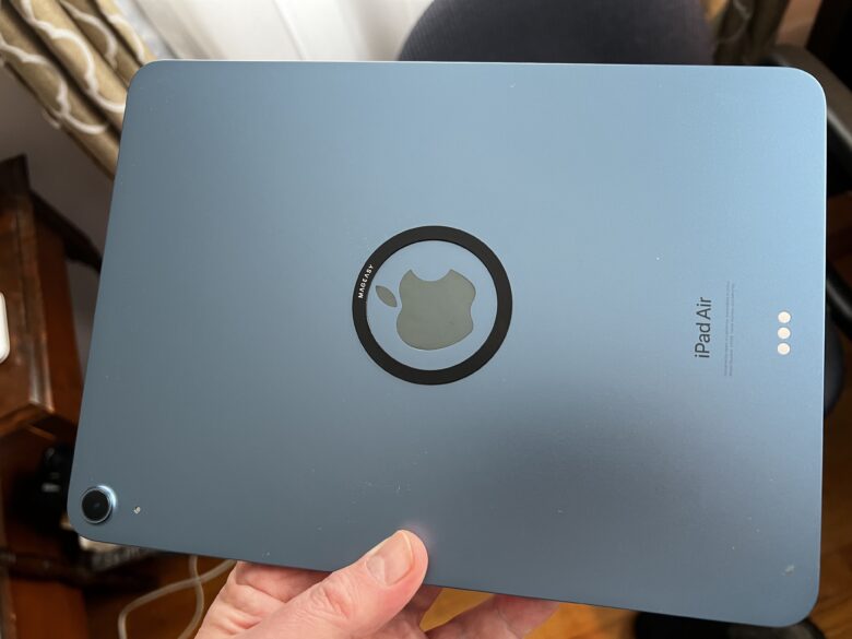 You can stick the magnetic hoop on any device, like an iPad Air.