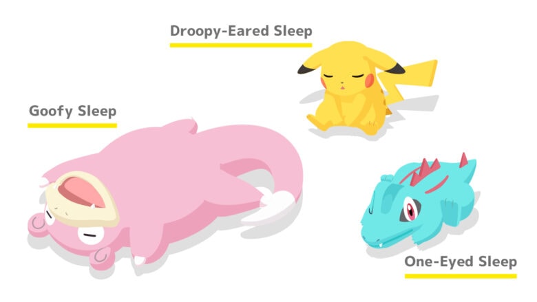Slowpoke has “goofy sleep,” Pikachu has “droopy-eared sleep” and Totodile has “one-eyed sleep.”