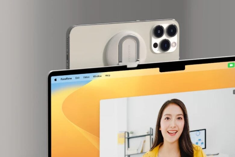 This is how the device is supposed to affix to the top of a device like a 14-inch MacBook Pro, but it wasn't very stable on mine.