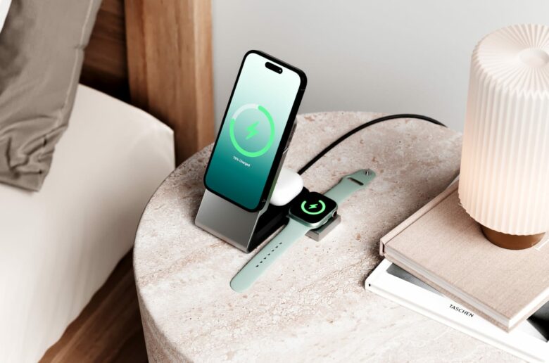 You can have a 3-in-1 charger on your nightstand, and you can take the watch charger with you. 