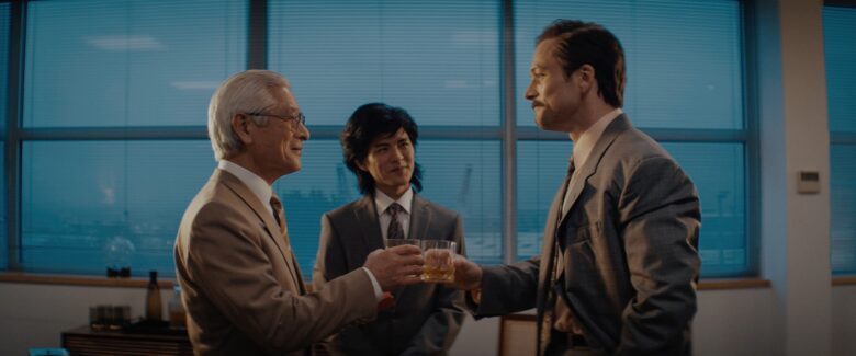Togo Igawa, Nino Furuhata and Taron Egerton in "Tetris," premiering March 31, 2023 on Apple TV+.