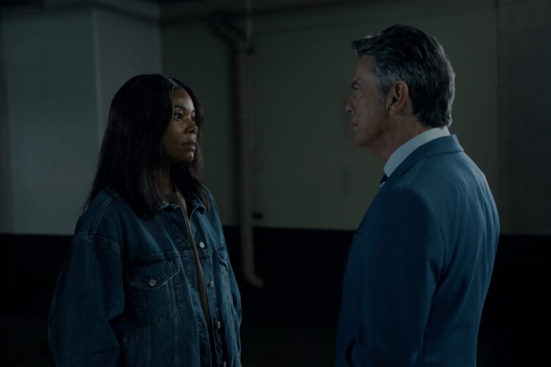 Gabrielle Union and Peter Gallagher in "Truth Be Told," now streaming on Apple TV+.