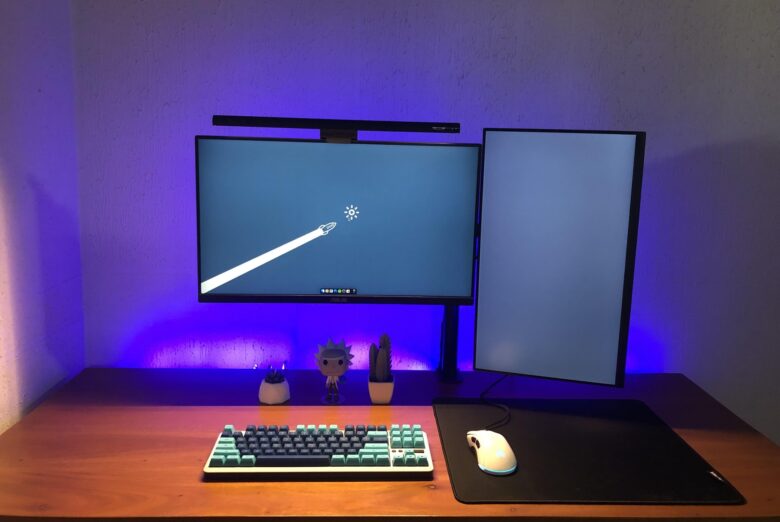 In the "after" shot, the desk is a little more clear because the M1 Mac mini is nowhere to be seen.