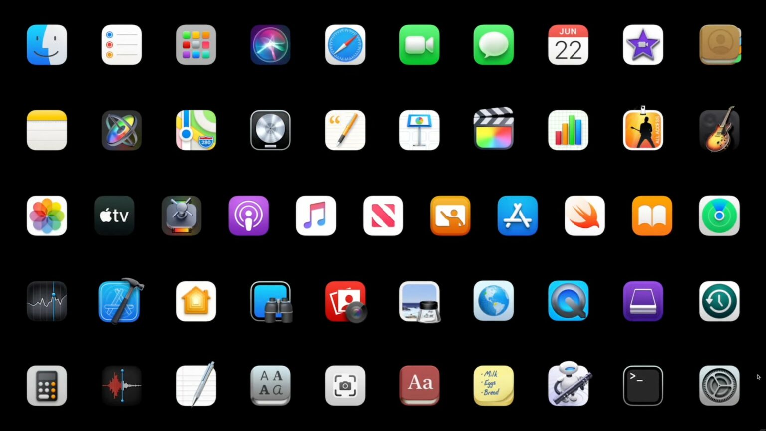 Grid of Apple app icons