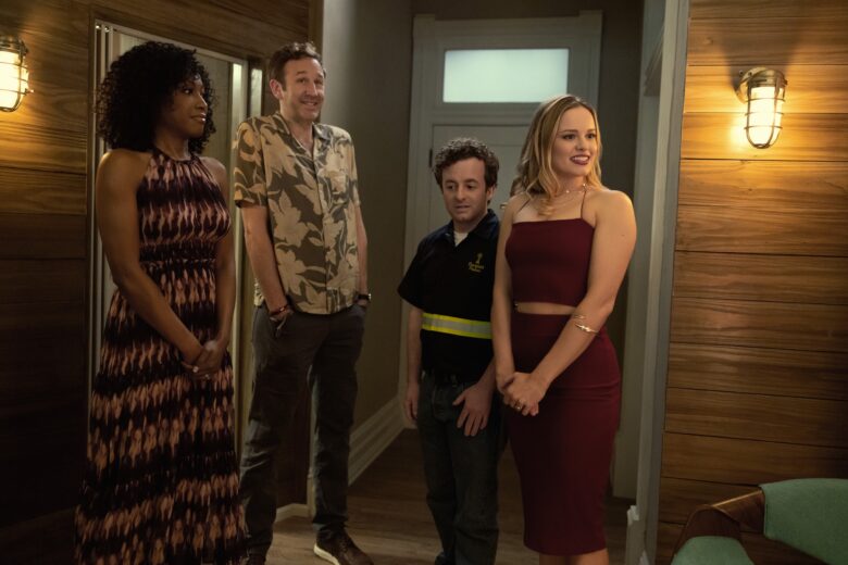 Gabrielle Dennis, Chris O’Dowd, Rory Keane and Emily Topper in "The Big Door Prize," now streaming on Apple TV+.