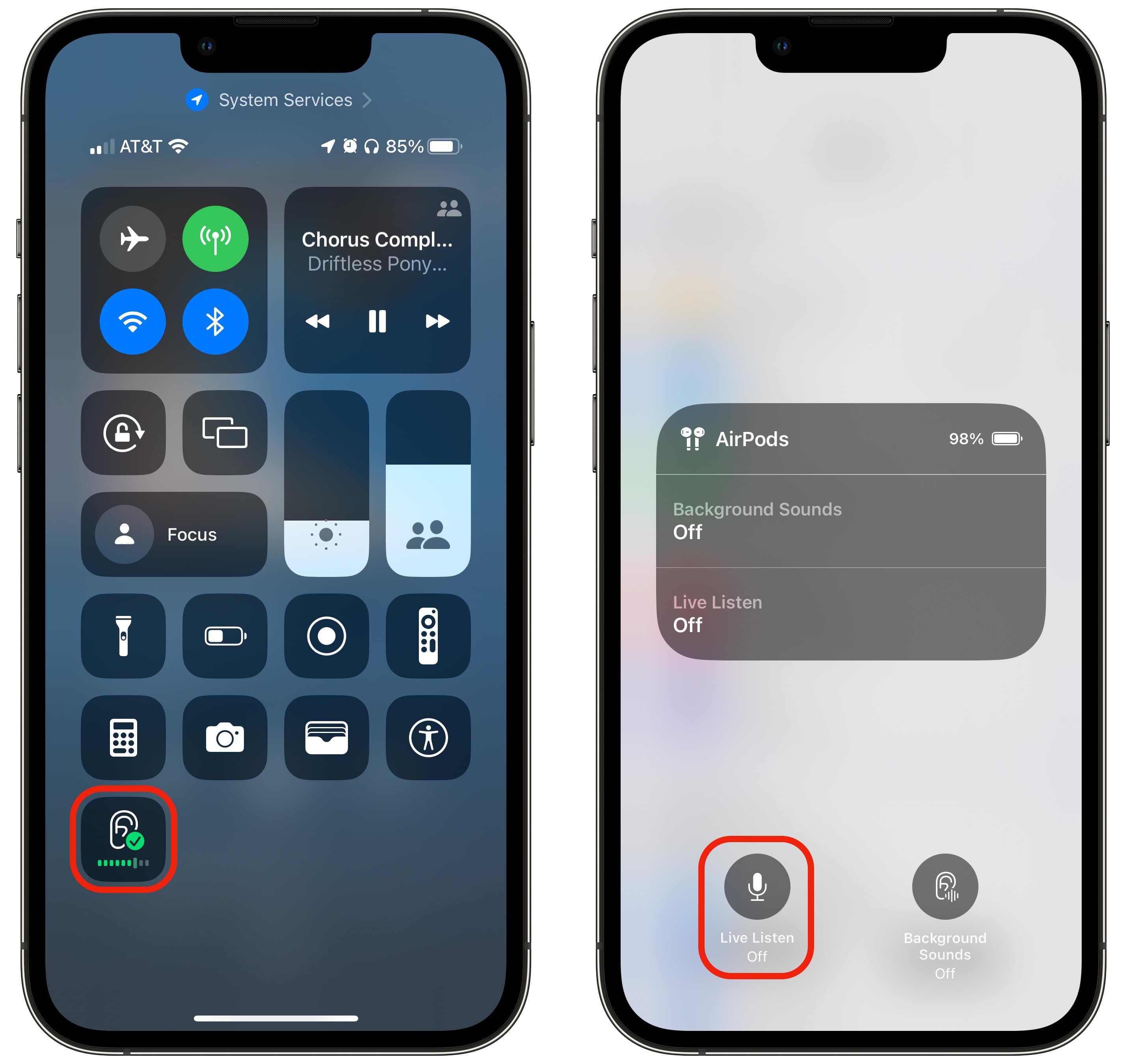 Turn on Live Listen in Control Center